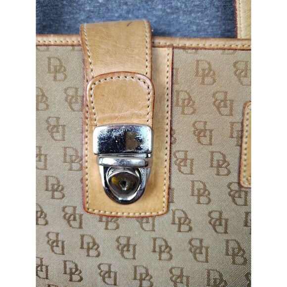 Dooney & Bourke Vintage Brown Monogram Tote Shoulder Bag Purse Leather Canvas - Picture 2 of 10
